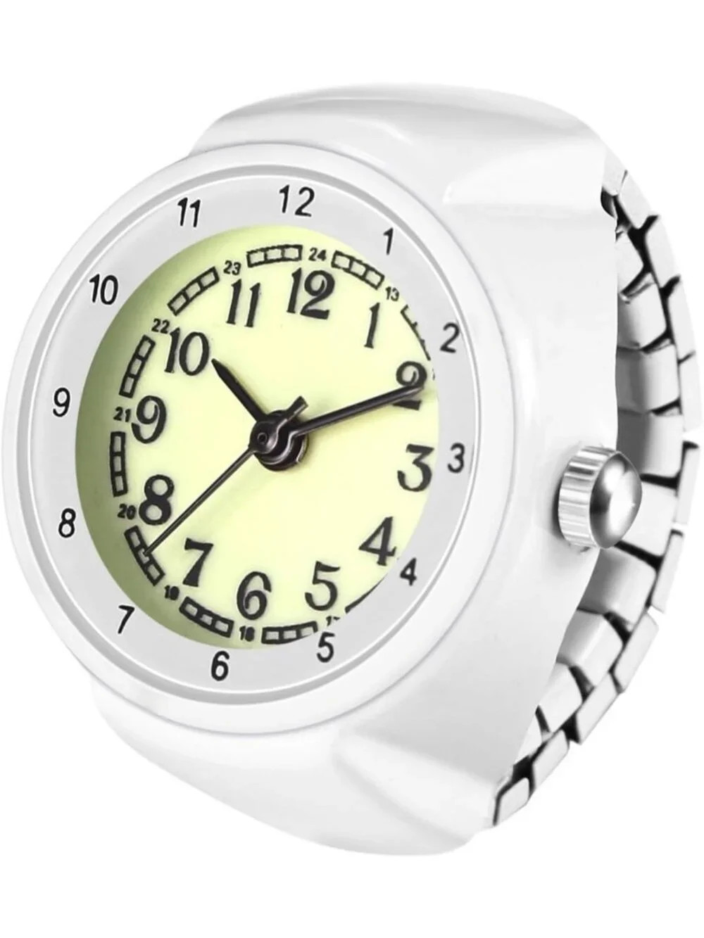 Unisex White Analog Quartz Stretchy Strap Elastic Arabic Dial Finger Ring Watch